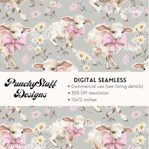 Ostern Lämmer Rosa Bögen Muster-Datei | Digitaler Download | Cottagecore Ästhetik | Sublimationsdruck, Bastelstoff Pastell Rosa Gelb