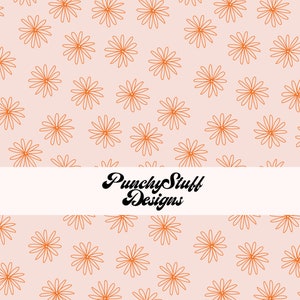 Midcentury Daisy Design | Naadloze | Oranje roze handgetekende geïllustreerde madeliefjes | scrapbooking, babyshower uitnodigingen, retro