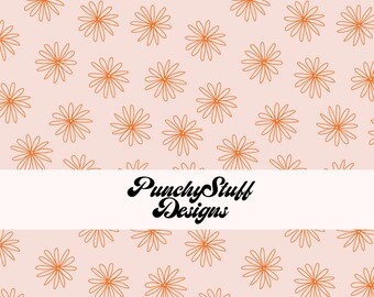 Midcentury Daisy Design | Seamless Pattern | Orange Pink Hand Drawn Illustrated Daisies | scrapbooking, baby shower invitations, retro