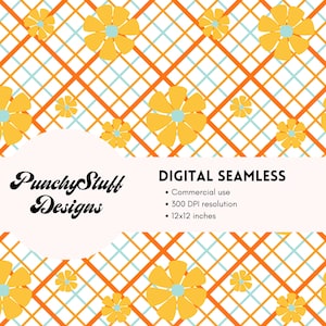 Padrão FLORAL SEM EMENDA BRILHANTE Download digital | Mão xadrez diagonal desenhada | convites retrô descolados | Primavera Verão Dia das Mães
