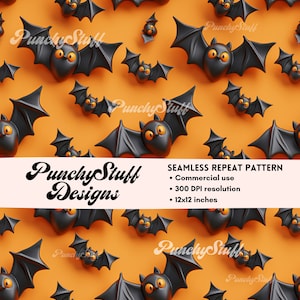 süße Fledermäuse Halloween nahtlose Muster Datei, digitaler 3D Download, geschwollene niedliche Halloween Sublimationsbecher Scrapbooking Stoff digitales Papier
