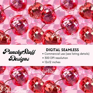 NAADLOOS BESTAND CHERRY discoballen geïllustreerd patroon | Schattig trendy 3D-zomer lente naadloos patroon, sublimatie, bekerswraps, trendy
