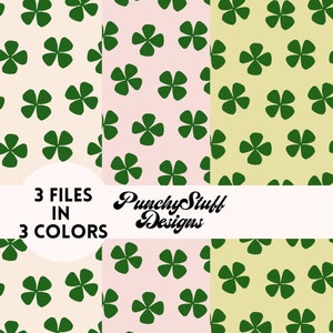 Día de San Patricio Trébol irlandés de 4 hojas Trébol sin costuras Patrón Descarga digital / Ilustrado a mano / Invitaciones de tela / Verde Rosa Amarillo