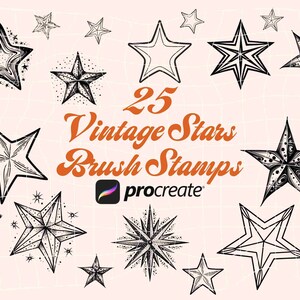 Set di pennelli per timbri con stelle di alta qualità per procreare/timbri artigianali digitali per uso commerciale/estetica country retrò rustica vintage/clipart