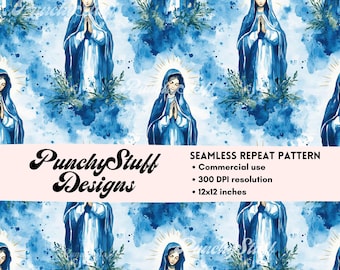 Virgin Mary Watercolor SEAMLESS PATTERN Digital Download Our Lady of Guadalupe, Nuestra Señora de Guadalupe Religious Crafting Sublimation