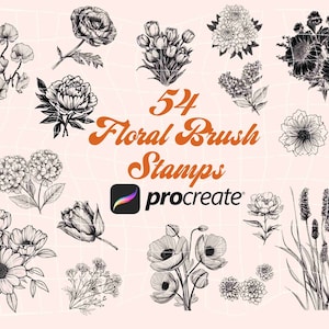Conjunto de pinceles de sellos de flores para procrear / paquete de sellos artesanales digitales uso comercial / estética de tatuaje femenino / clip art botánico / peonía