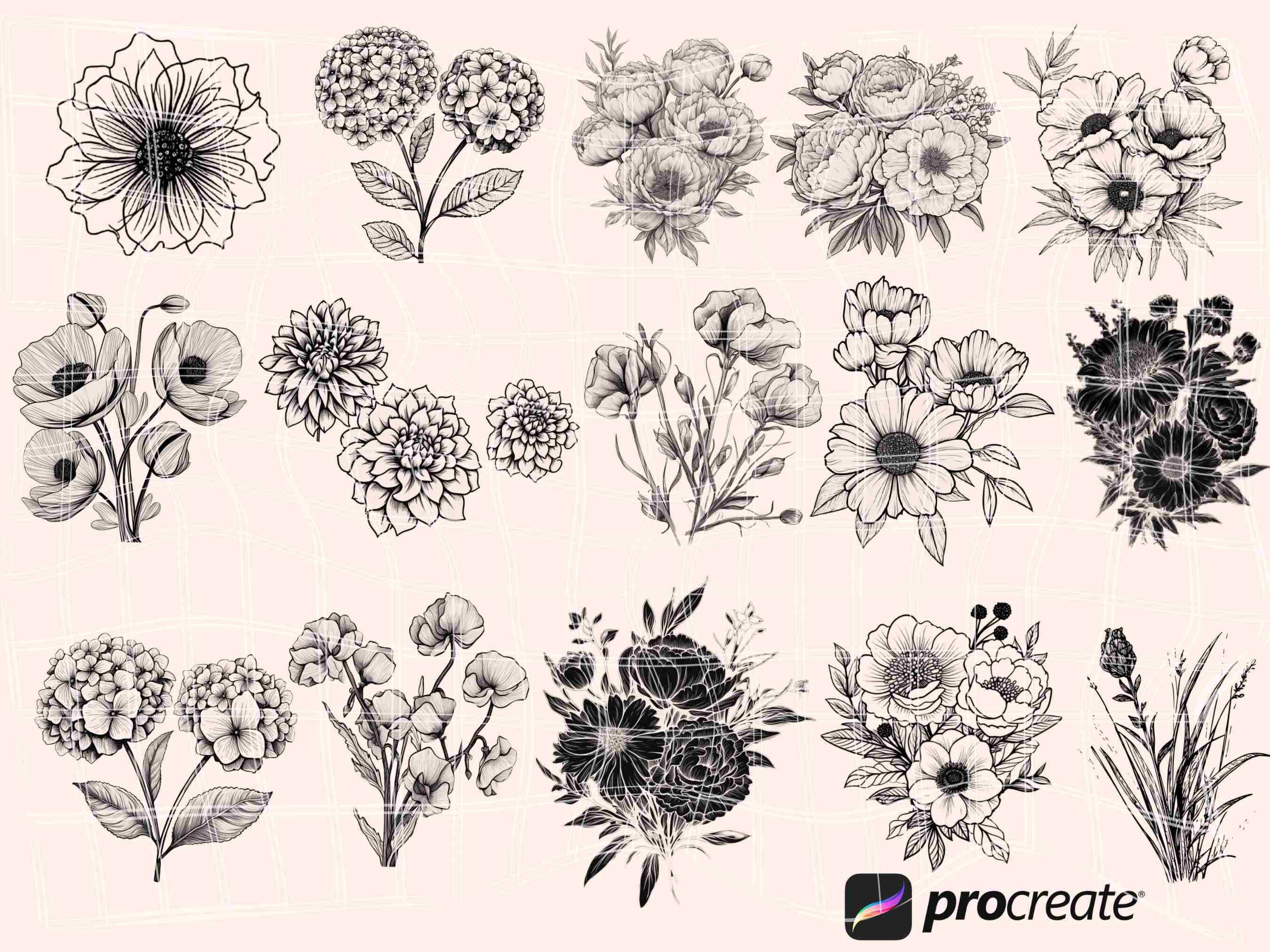 Flower Stamp Brush Set for Procreate | Digital Craft Stamp Pack ...