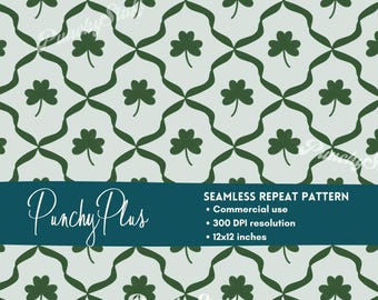 Archivo de patrón sin costuras de cinta de trébol / Papel digital del Día de San Patricio / Diseño de sublimación de trébol verde dibujado a mano