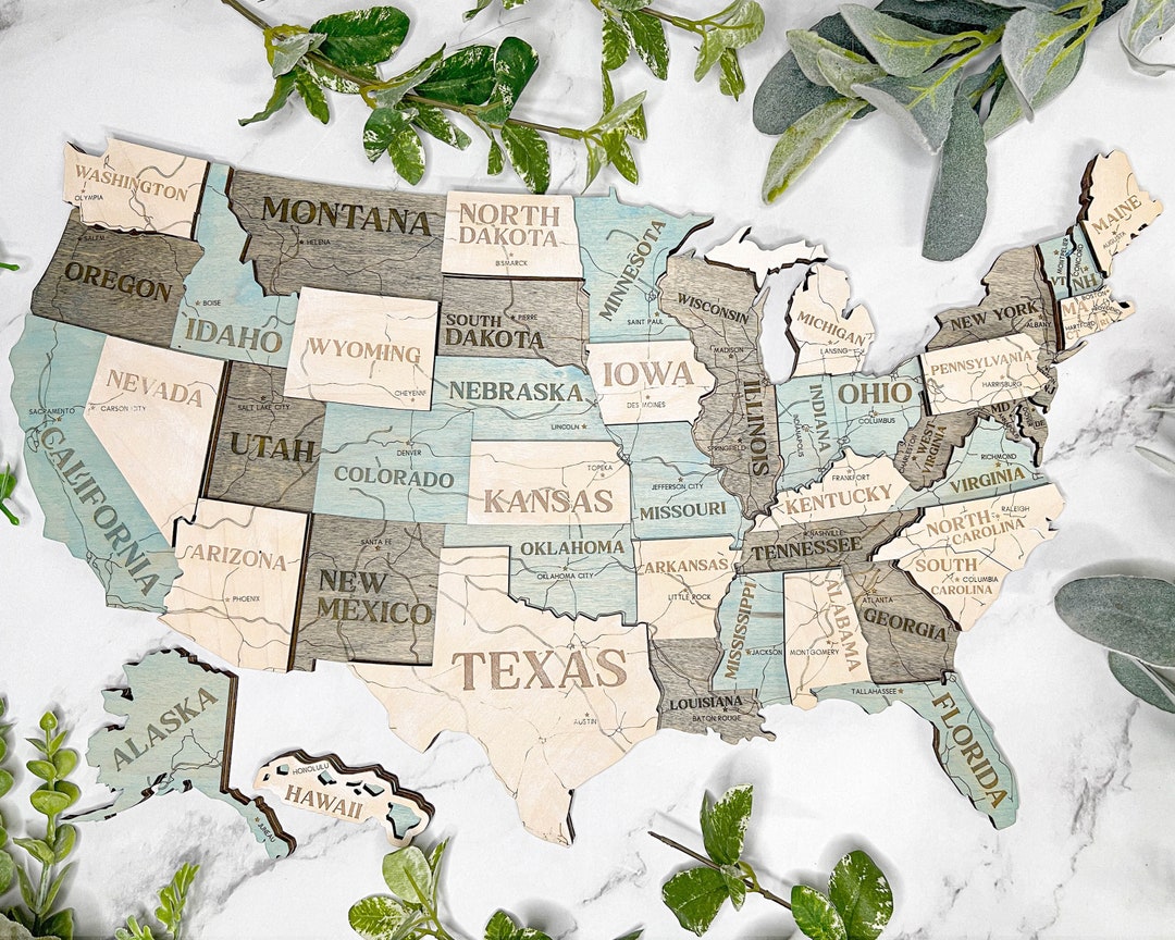 Wood USA Map Office Decor Home Decor USA States Oversized Wall Decor