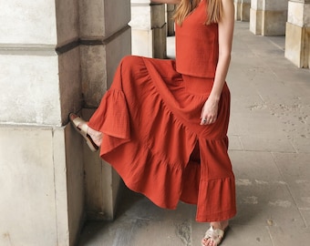 Cotton muslin skirt, Maxi skirt, Cotton long skirt, Summer skirt, Cotton casual and beach wear, Adult skirt, High Waist Maxi Skirt