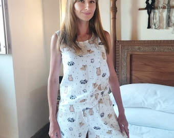 Muslin Pajama, Cotton top and shorts set, Muslin sleepwear, Two piece set, Cotton casual home and beach wear, Muslin clothes set