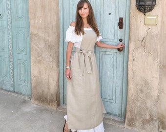 Cottagecore Apron, Pinafore Apron, Apron with Pockets, Linen Full Apron, Linen Apron, Linen Apron for Garden, Kitchen Apron, Linen Apron