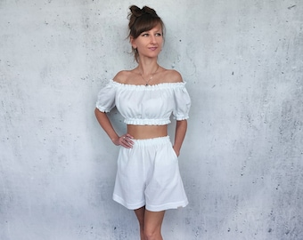 Cotton muslin top and shorts set, Two piece set, Summer set, 2 piece outfit women, Cotton casual home and beach wear, Muslin clothes set