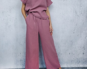 Cotton pants, Summer elastic waist pants, Soft Casual Loose Trousers, Cotton casual home and beach wear, Muslin pants, Double gauze pants