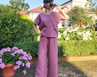 Cotton muslin top and trousers set, Two piece set, Summer set, 2 piece outfit women, Cotton casual home and beach wear, Muslin clothes set