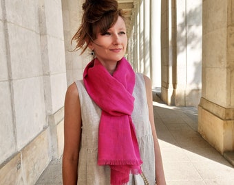 Ready TO SHIP Linen Scarf, Long Scarf, Linen Shawl, Linen Scarves, Mens Scarf, Women's scarf, Gift for her, Scarves, Fuchsia Linen Scarf