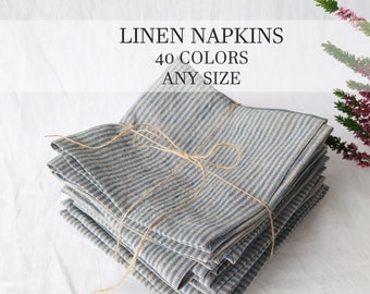 Soft Linen Napkins, Various colors, White Beige Red Green Gray Pink Sage Moss Striped, Natural Cloth Table Wedding Cocktail Napkins Set