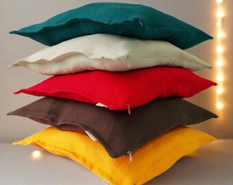 Linen Pillowcase, Cushion Cover, Decorative Pillow Cover, Invisible Zipper, Soft Linen Pillow Shams, Natural Flax Soft Breathable Pillowcase
