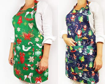 Apron, Kitchen Apron, Cotton Apron, Apron With Pocket, Bib apron, Cooking apron, Flowery apron, Adjustable apron, Xmas Apron, Christmas Gift