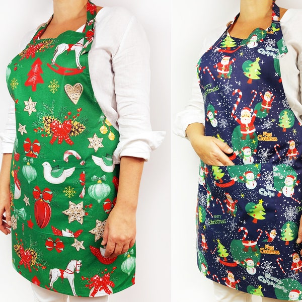 Apron, Kitchen Apron, Cotton Apron, Apron With Pocket, Bib apron, Cooking apron, Flowery apron, Adjustable apron, Xmas Apron, Christmas Gift