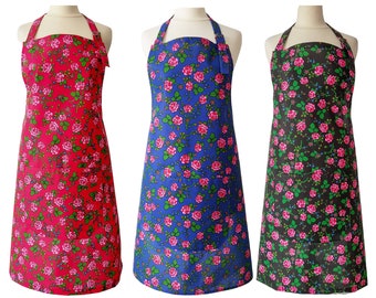Kitchen Cooking Gardening Baking Bib Cotton Apron With Pocket, Adjustable Floral Apron for Wife Mom Grandma, Handmade