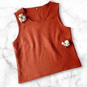 Haut en mousseline de coton, haut femme en mousseline double gaze, vêtements décontractés en coton pour la maison et la plage