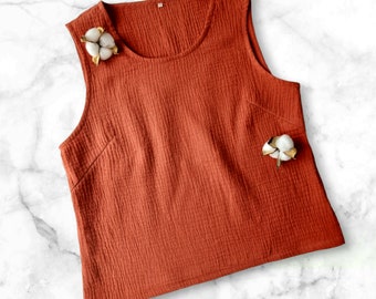 Cotton muslin top, Muslin double gauze woman top, Cotton casual home and beach wear