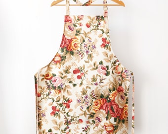 Ready TO SHIP Kitchen Apron, Cotton Apron with Pocket, Floral Apron, Womens Apron, Kitchen Aprons, Gardening Apron, Apron for Women