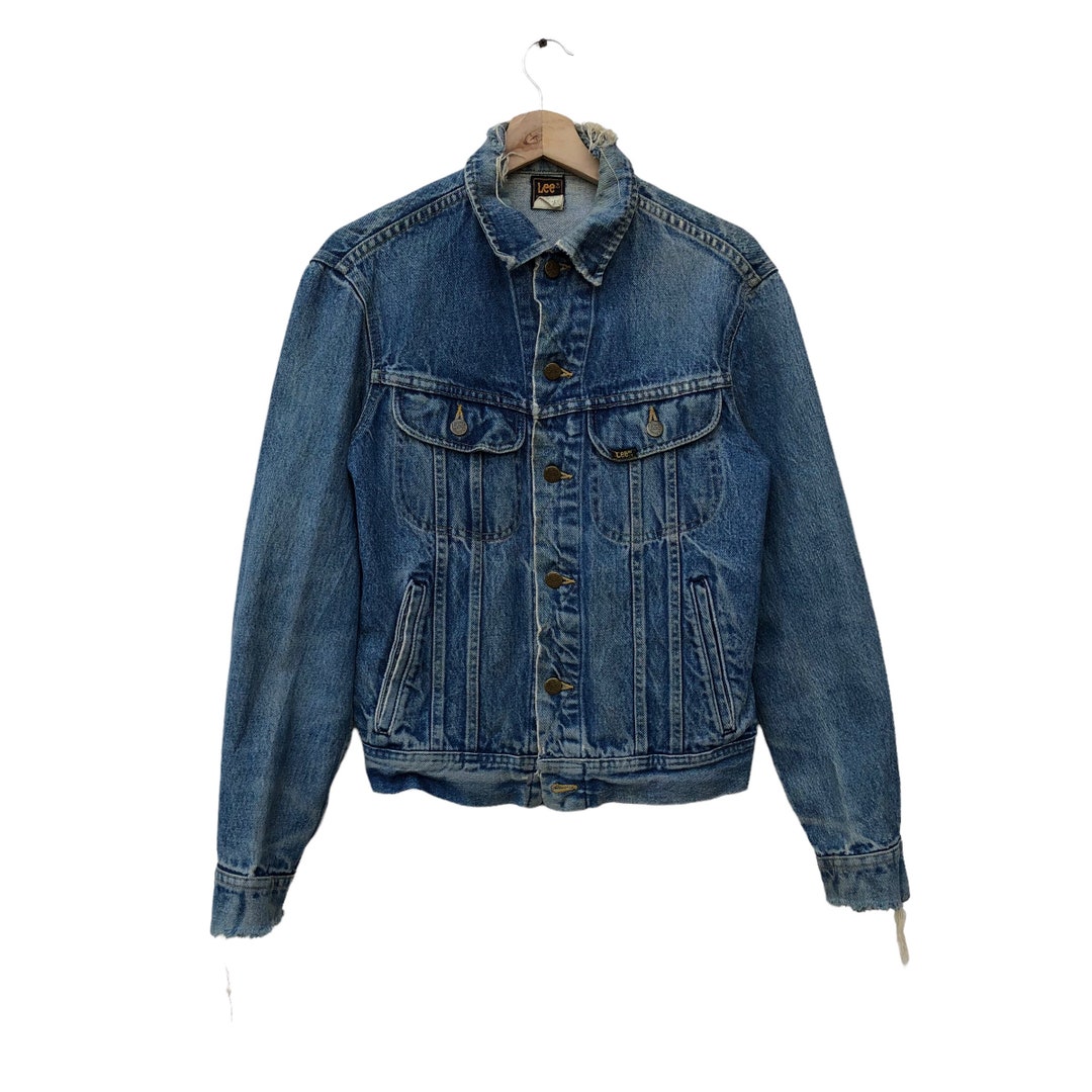 Vintage 90s Distressed Lee Riders Denim Trucker Jacket Medium Lee Jeans Made in Usa Lee Blue Denim Etsy