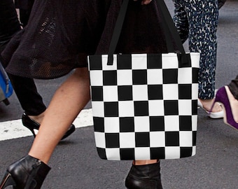 Bolso tote grande con estampado integral de cuadros