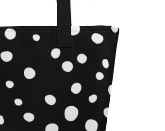 Large Black Tote with All-Over White Dot Pattern