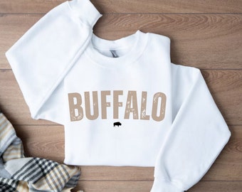 Buffalo White Neutral Unisex Crew Neck Sweatshirt