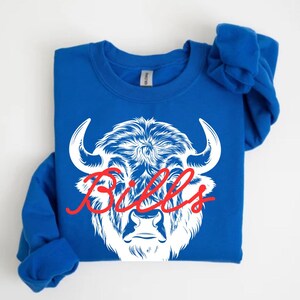 Blauw, uniseks sweatshirt met ronde hals Bison Head