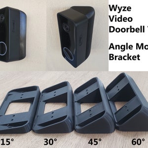 May include: Four black plastic angle mounts for a Wyze Video Doorbell V2. The mounts are angled at 15, 30, 45, and 60 degrees.