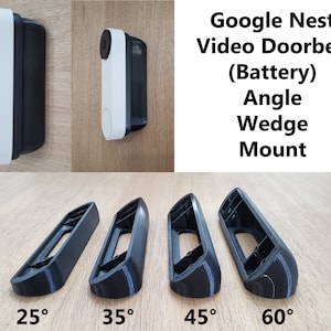 Google Nest Video Doorbell Battery Angle Mount Bracket Holder Wedge 3D Printed. UV Resistance. Doorbell Not Included