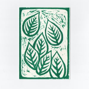 Carte postale linogravure feuilles - Design unique de feuilles fait main / mini impression A6