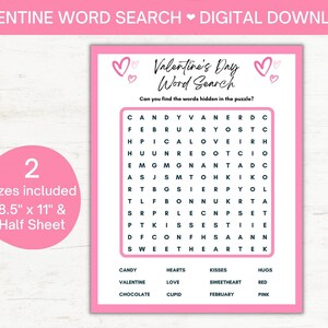 Valentine&#39;s Day Games, Valentine&#39;s Word Search, Valentine&#39;s Fun Printable Games, Galentine&#39;s Day, Valentine&#39;s Party Games for Kids & Adults