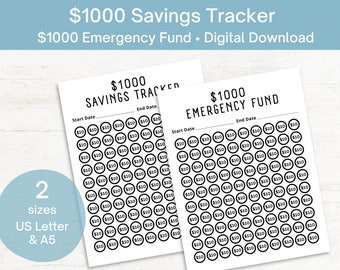 Savings Tracker Printable | 1000 Savings Tracker | 1000 Emergency Fund | Money Saving Challenge | Digital Download | US Letter Size | A5