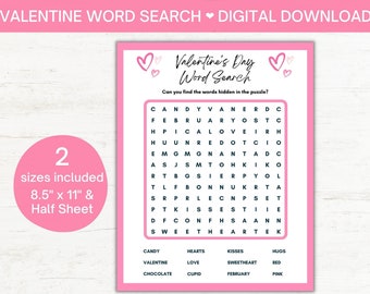 Valentine's Day Games, Valentine's Word Search, Valentine's Fun Printable Games, Galentine's Day, Valentine's Party Games for Kids & Adults