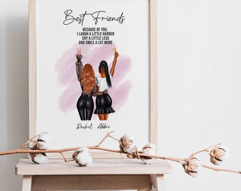 Best Friends Personalised Portrait | Quote Wall Art | Best Friend Gift | Birthday gift for her | Bestie Gifts