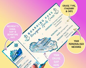 Cruise ship foil ticket, foil boarding pass, cruise trip surprise, reveal ticket, birthday, anniversary presentation gift