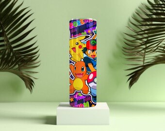 Personalised Pokemon 20oz Skinny Tumbler - Personalisation, Ideal for Hot and Cold Beverages - Perfect Gift for Pokemon Fans! | Straw inc.