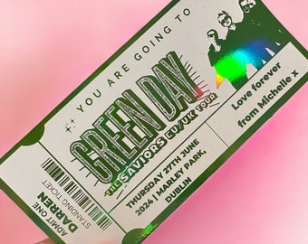 Premium Personalised Green Day - The Saviors Tour Ticket 2024 - Handcrafted Foil Presentation Gift