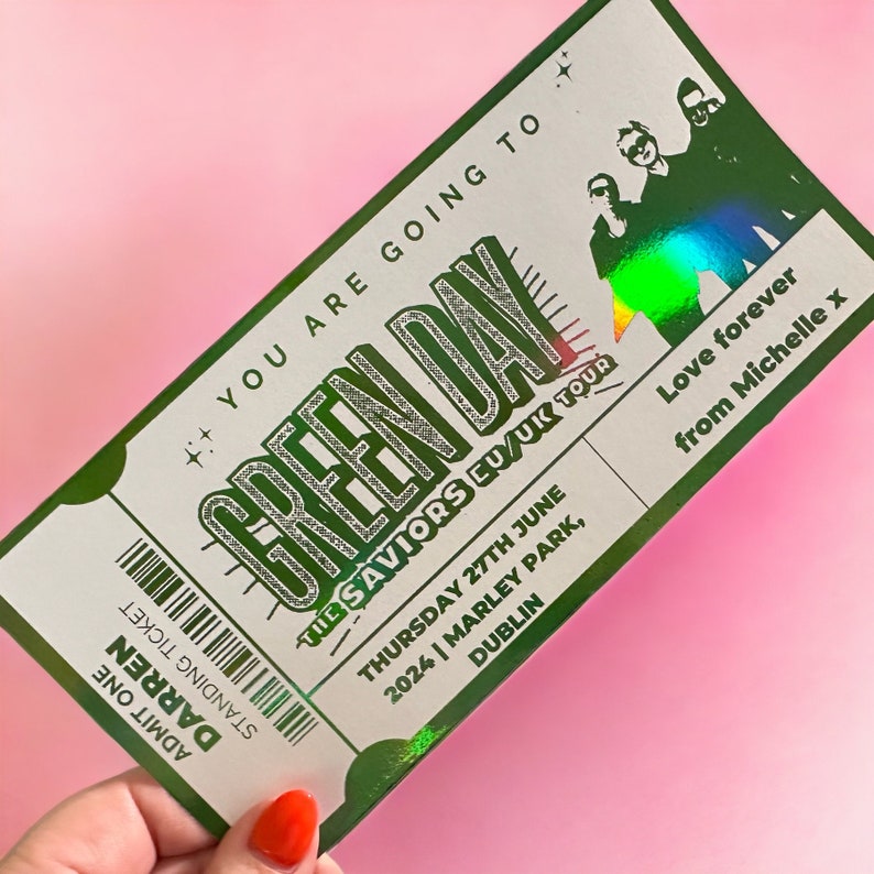 Premium Personalised Green Day the Saviors Tour Ticket 2024 Handcrafted