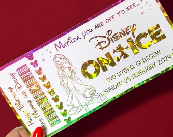 Premium Personalised Luxury Disney on Ice Keepsake Ticket, Surprise Ticket, 2025, 2026 - Handcrafted Foil Presentation Ticket