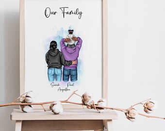 Causal Family of Three Print | Hoodie/Sweater Family Print | Family Print | Wall Decor | Digital & Physical Print