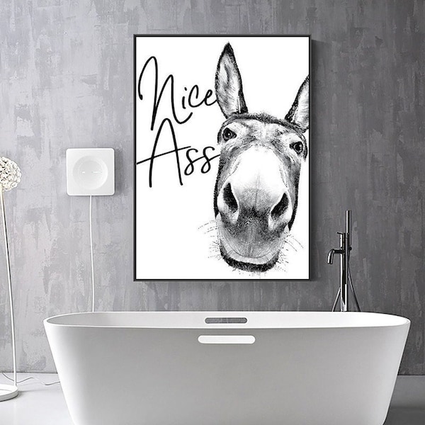 Nice Ass Canvas, Funny Sign Canvas, Vintage Donkey Poster, Prints For Bathroom, Wall Art, Toilet Decoration, Bathroom Decor, Funny Wall Art.