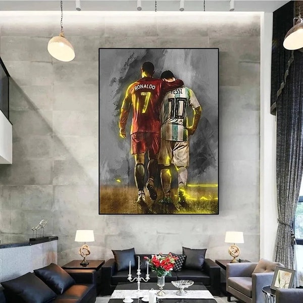 Fußballstar, Leo Messi, Cristiano Ronaldo, Aquarell Poster, Wohnzimmer Leinwand, Arbeitszimmer Dekoration, Wandkunst, Wohnkultur, Geschenksammlung.