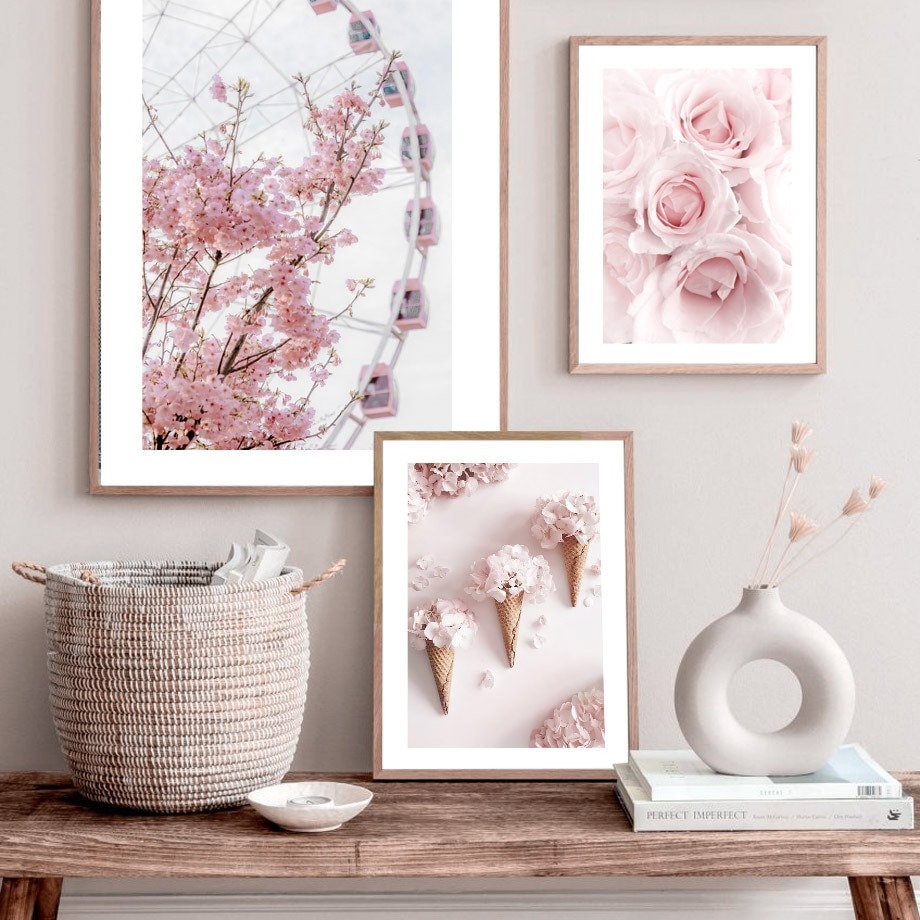 Cherry blossom wall art 8x12 frame Sakura decor Pressed pink