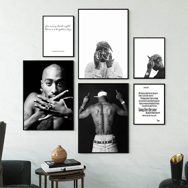 Tupac Shakur, Black White, Photography Canvas, Wall Art, Rap Poster, Modern Hip Hop, Music Lyrics, Wall Pictures, Living Room Decor, Modern.